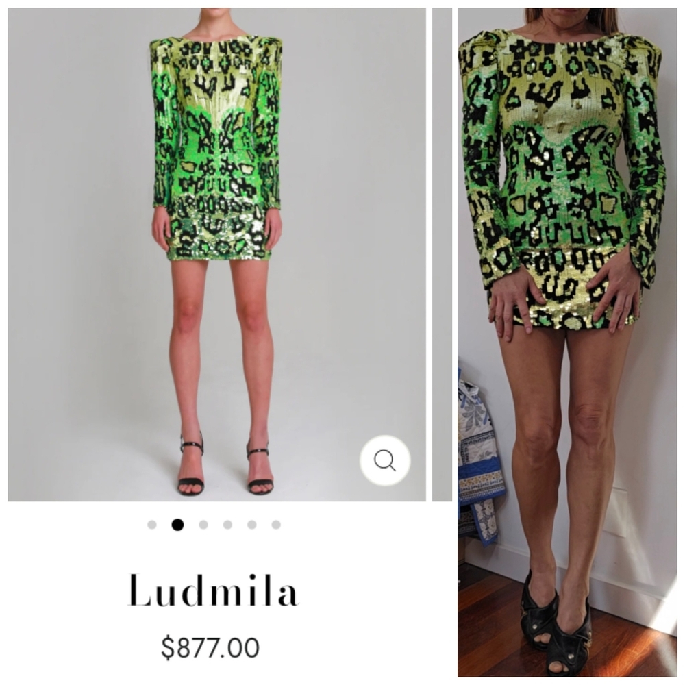 NWT Alla Berman Devil Wears Prada Beaded Chantreuse Abstract Animal Print Dress